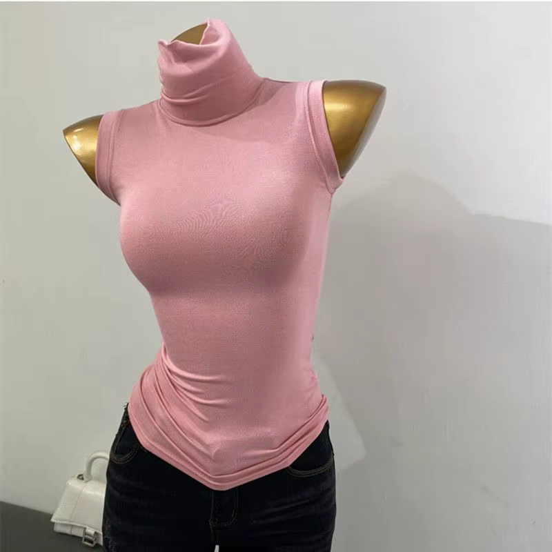 Débardeur moulant sans manches à col montant pour femme, extensible, transparent, respirant, léger, 