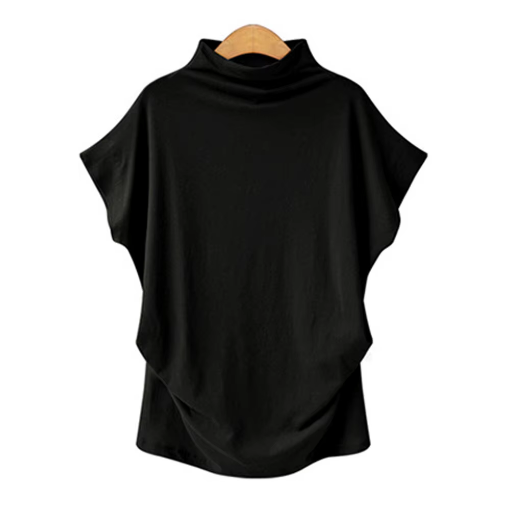 T-shirt à manches courtes et col haut pour femme