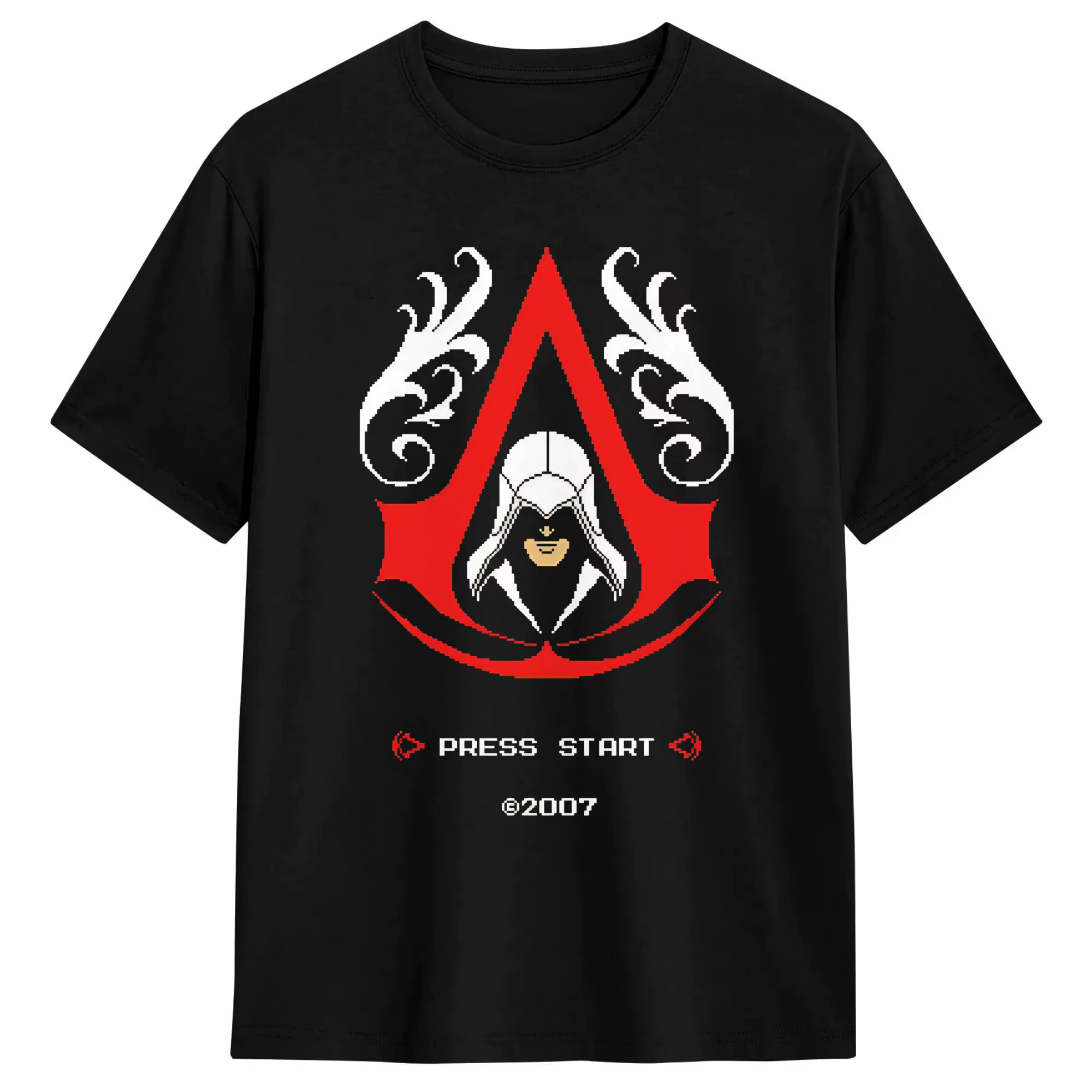 Assassins Creed Pixels T-Shirt d'été décontracté en pur coton, col rond, surdimensionné, manches cou