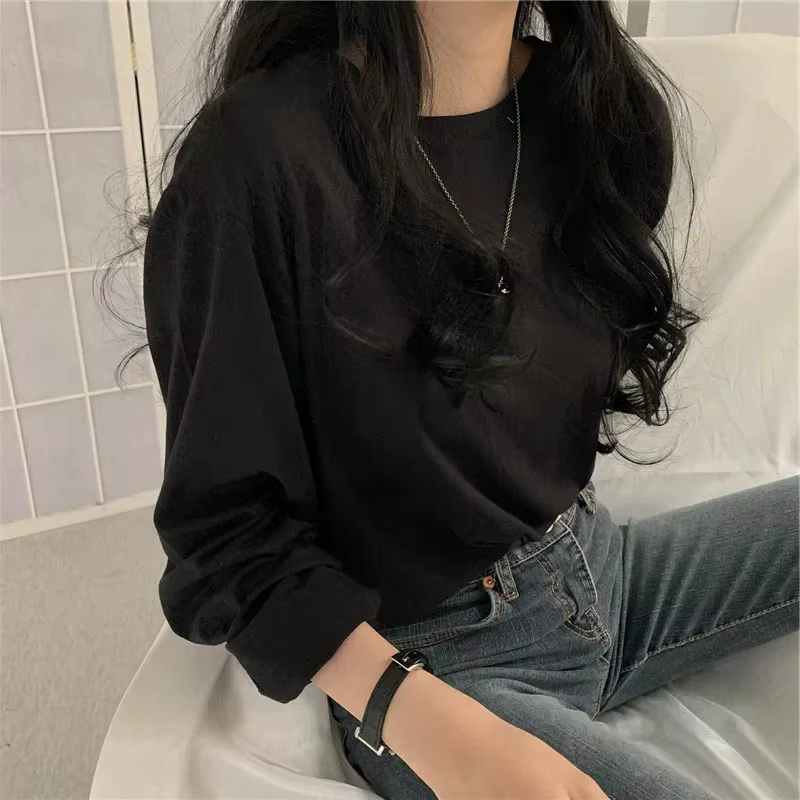T-shirt à manches longues style Hong Kong pour femme, version coréenne Harajuku BF polyvalente, coup