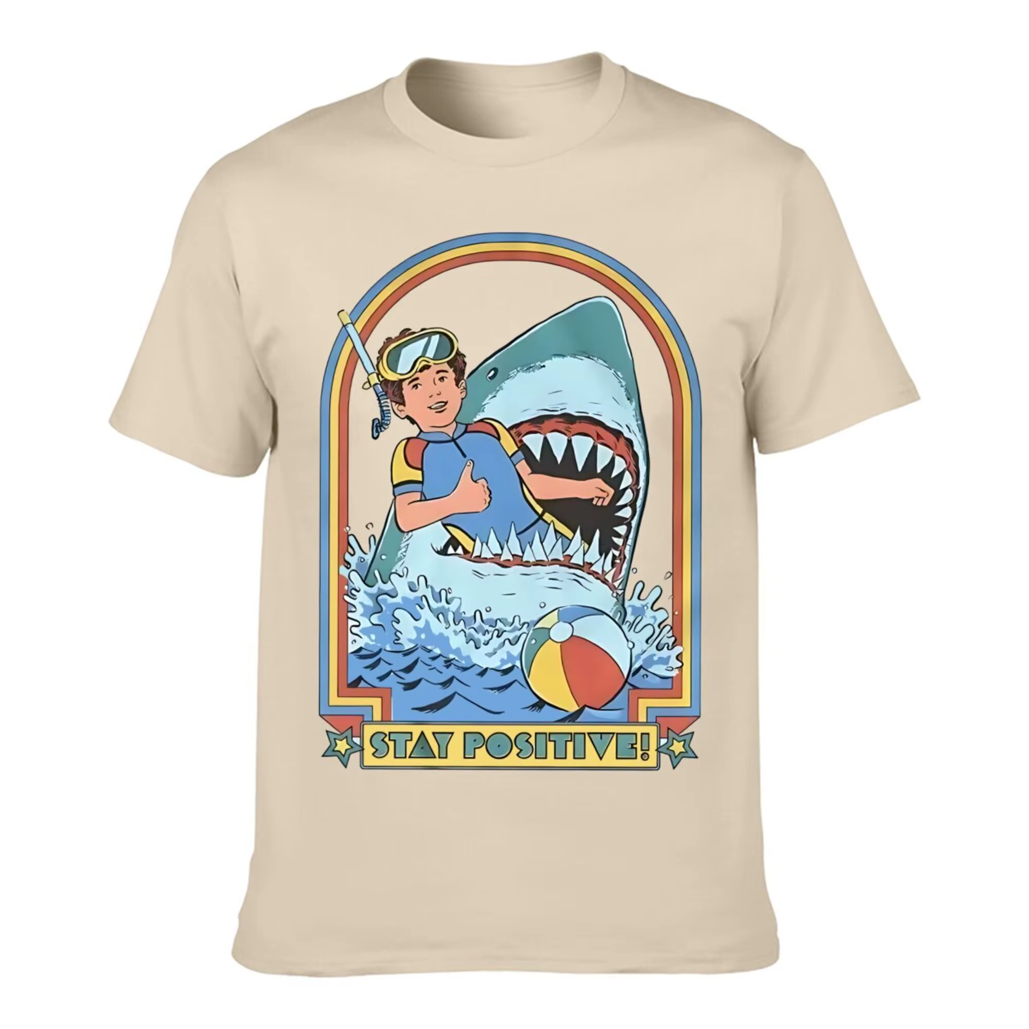 T-shirt à manches courtes pour homme, col rond, T-shirt en coton, Stay Positive Skyblue, Steven Rhod