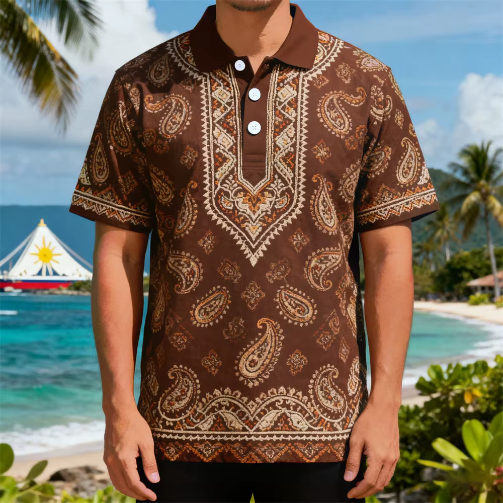 Polo pour homme à imprimé paisley rétro, hauts d'été de style ethnique vintage, vêtements décontract