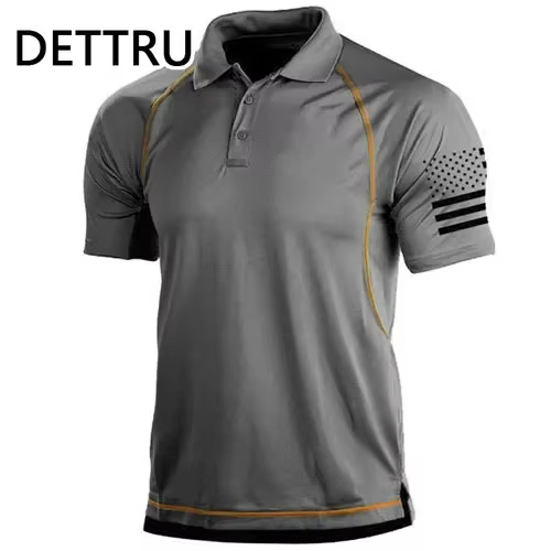 DETTRU T-shirts pour hommes Activités de plein air d'été Sports tactiques Col polo Sweat-shirts à ba