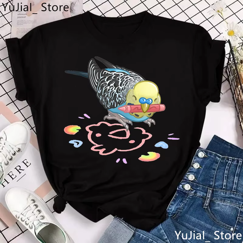 Kawaii vêtements drôle T-Shirt filles calopsitte perroquet T-Shirt femmes vêtements Harajuku chemise