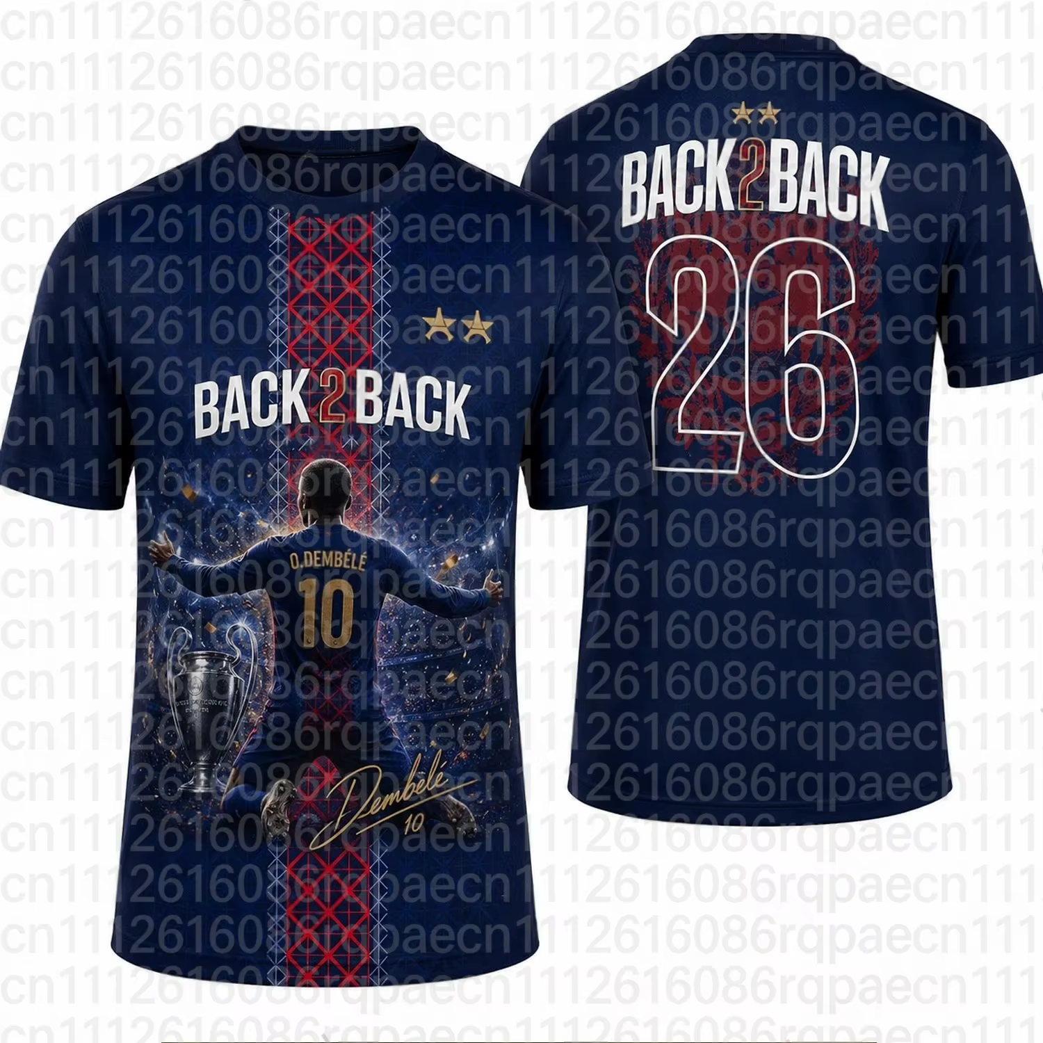 Nouveau T-shirt Dembélé Back 2 Back Champions 2026 pour l'été – Célébration du Trophée N°10 – Tee-sh