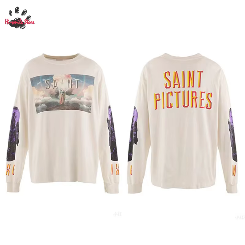 Nouveau lavé Saint à manches longues t-shirt hommes femme surdimensionné décontracté Couple printemp