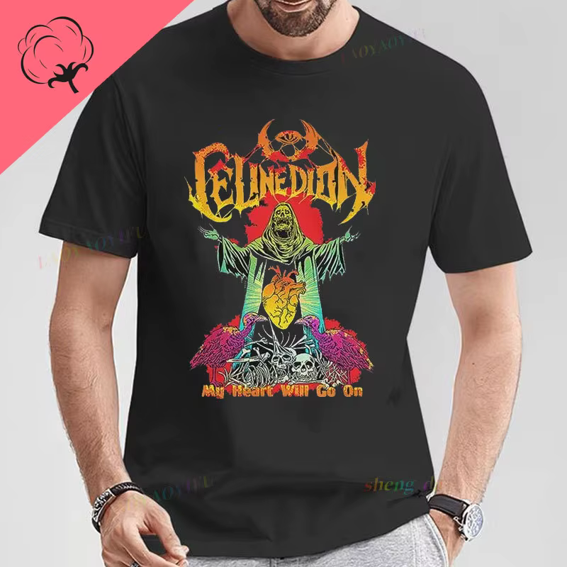 C-Celine Dion mon coeur va à la mort métal Art T-Shirt hommes et femmes tailles XS-3XL coton col ron