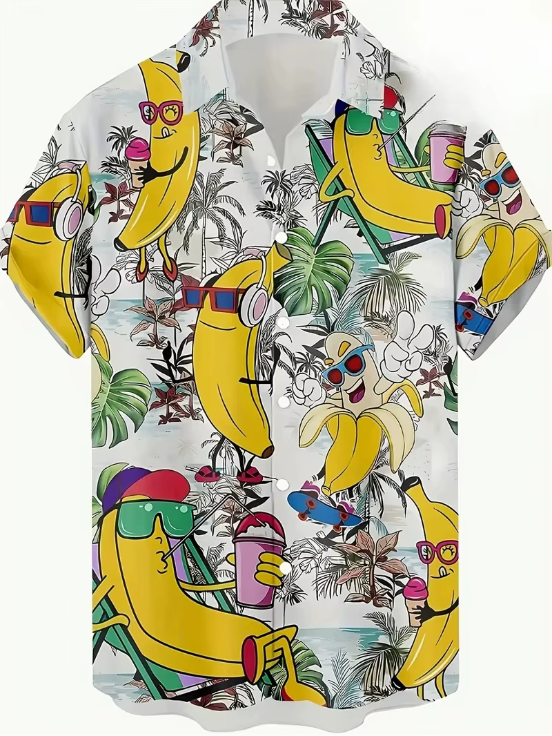 Chemise hawaïenne pour hommes abstraite banane ananas impression 3D t-shirt 2025 drôle fruits été Bl