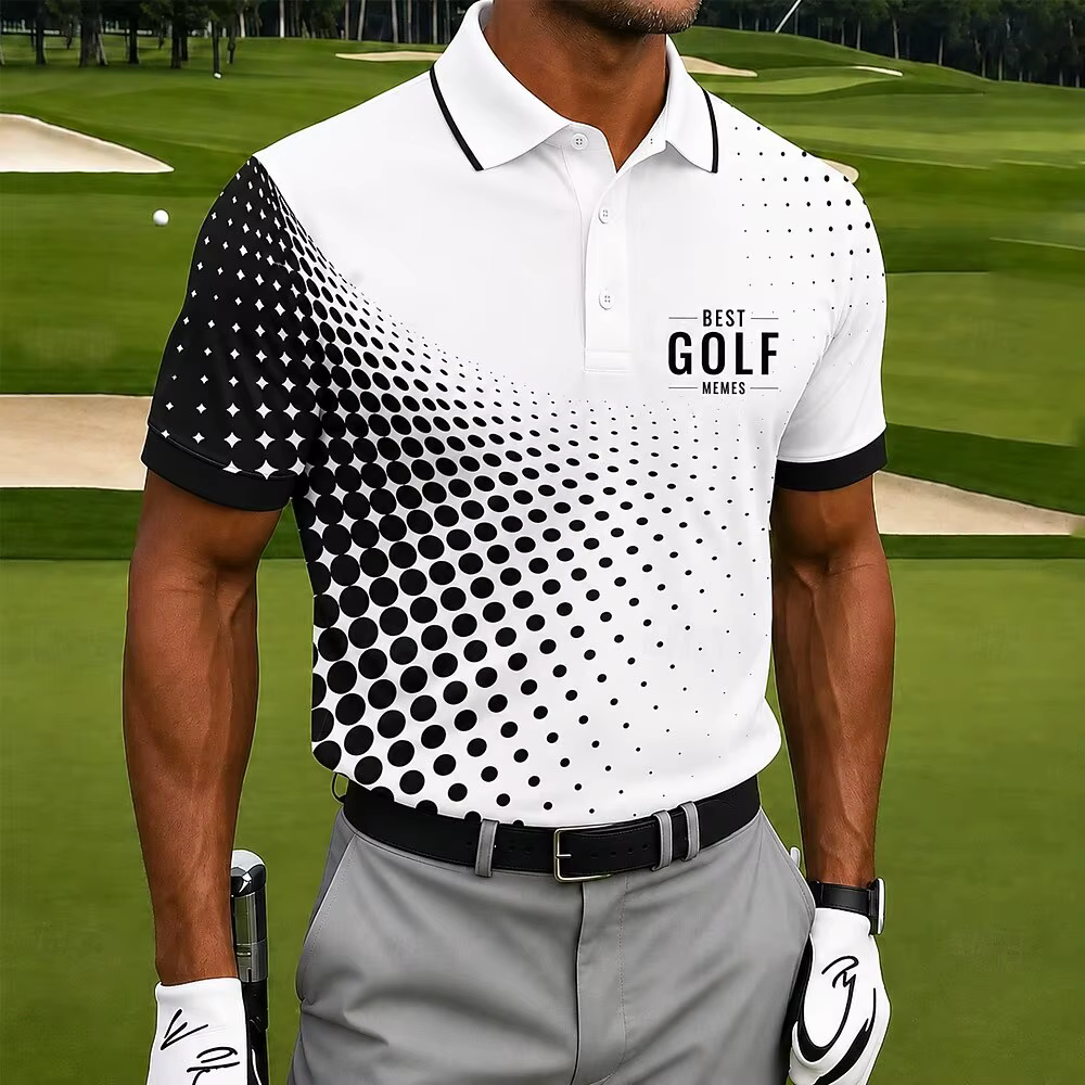 Polo pour homme « Best Golf » à imprimé points dégradés noir et blanc, hauts décontractés pour le pr