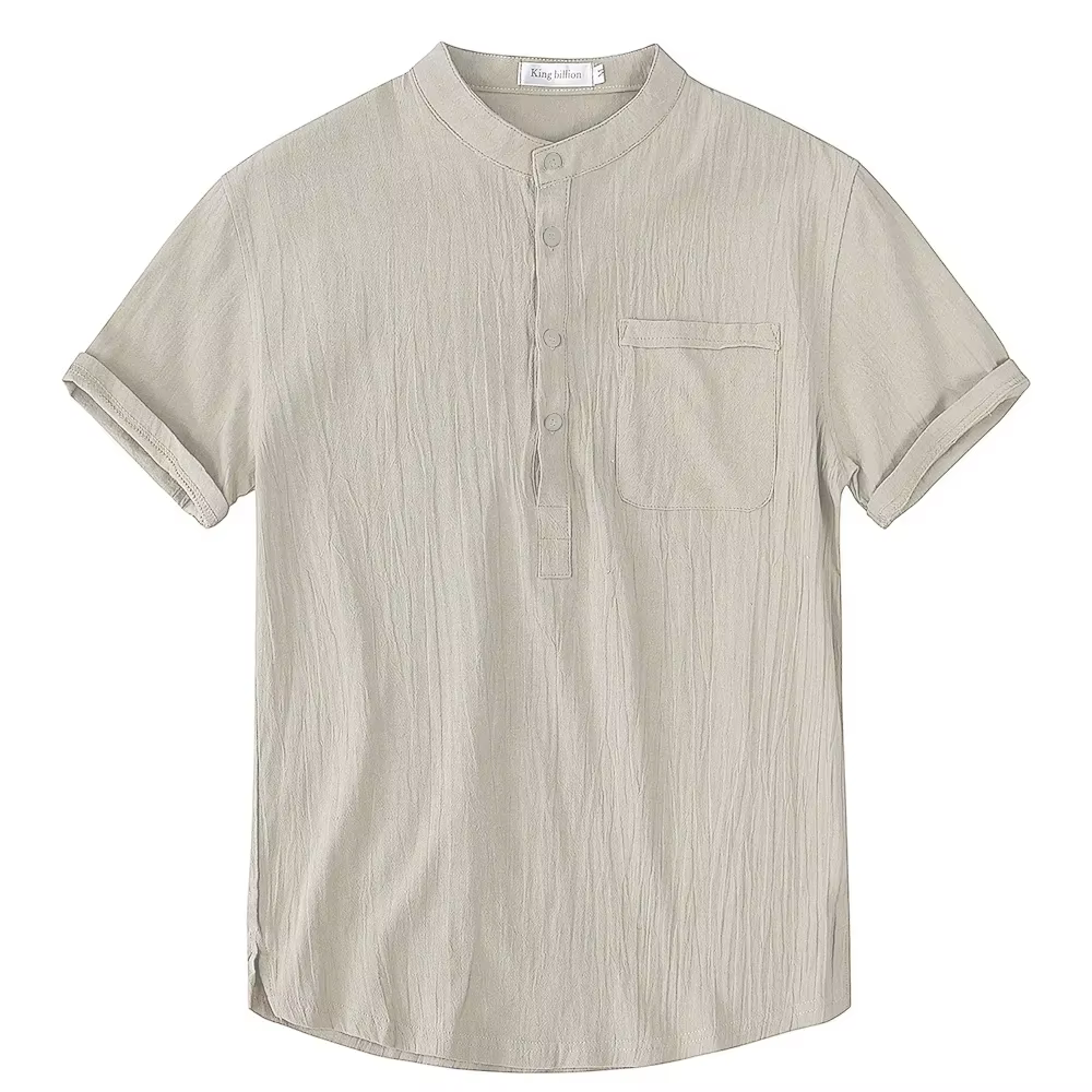T-shirt à manches courtes pour hommes, en coton et lin, décontracté, couleur unie, chemise d'été, co