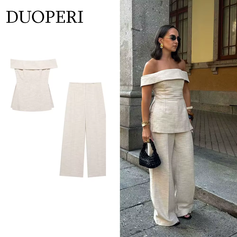 DUOPERI femmes mode 2 pièces ensembles kaki dos nu fermeture éclair hauts Corset et pantalons à jamb