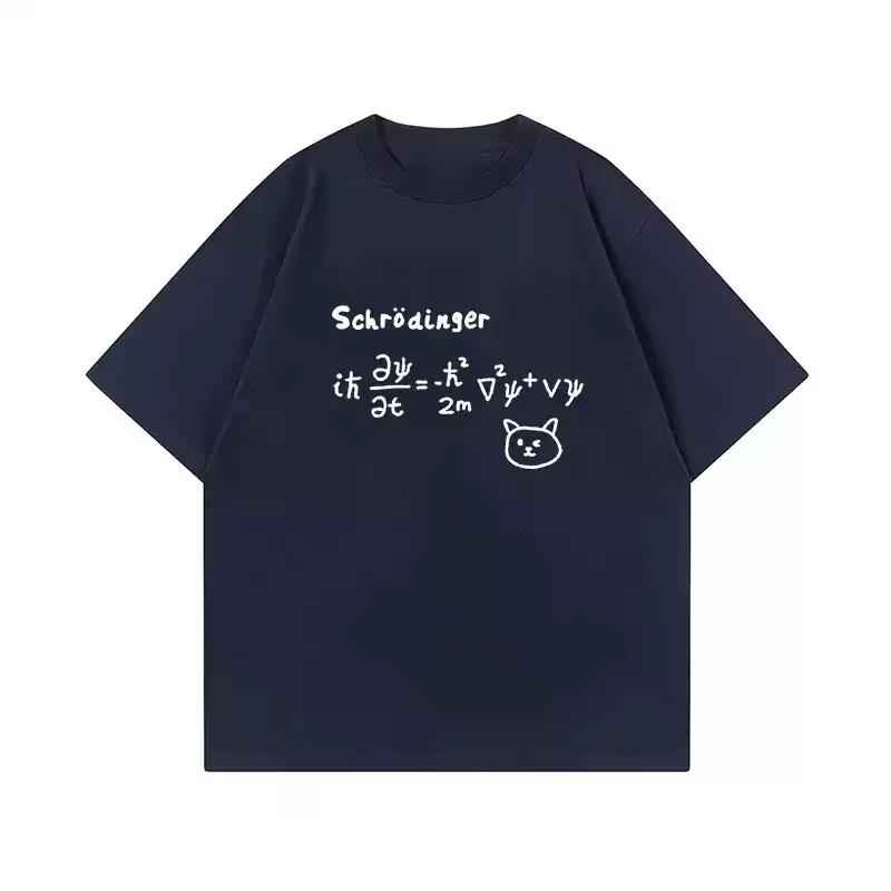 T-shirt graphique pour homme avec équation de Schrödinger, motif chat, humoristique, imprimé science