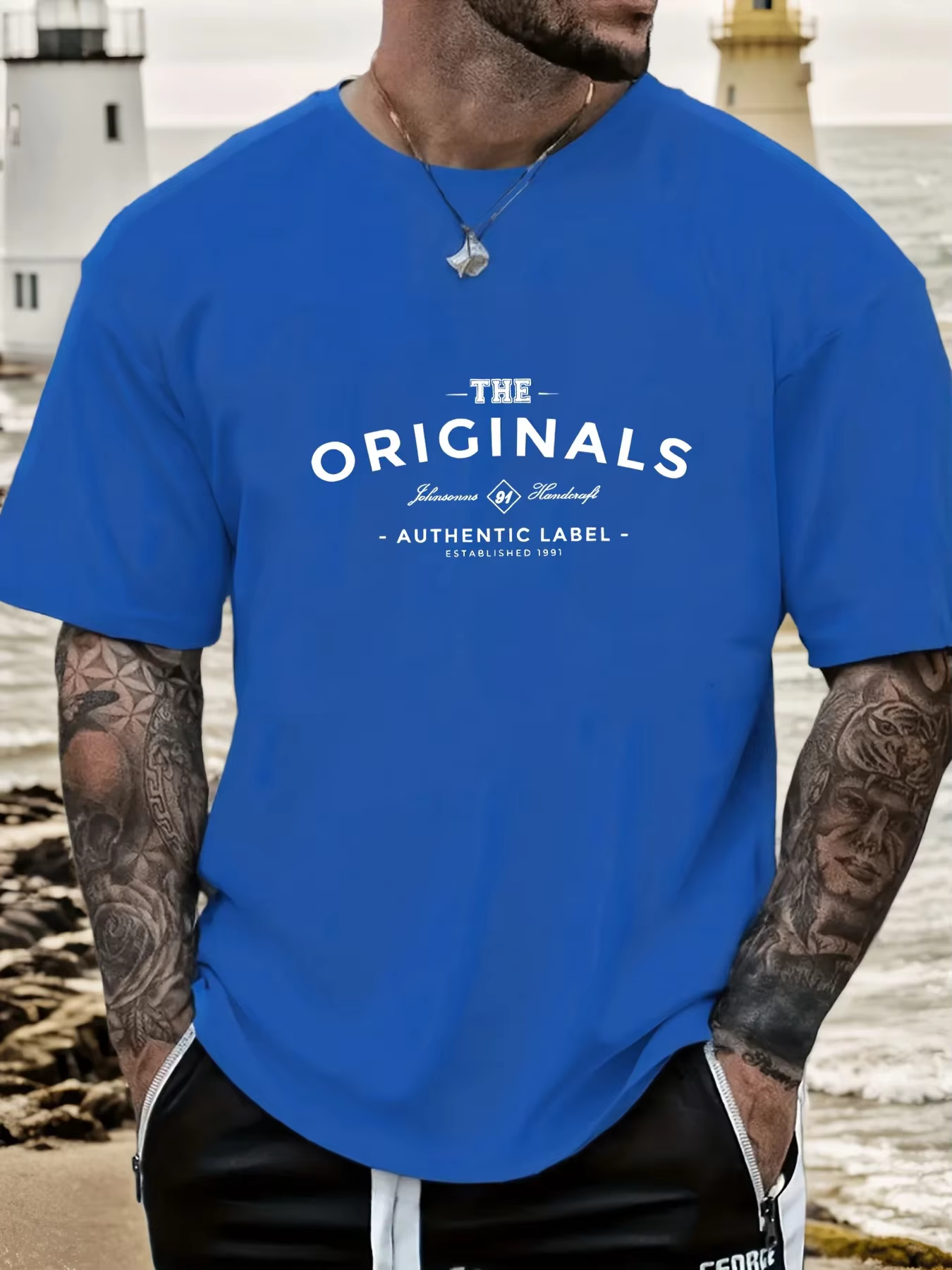 T-shirt décontracté pour hommes en pur coton, imprimé avec les lettres The Originals, à manches cour