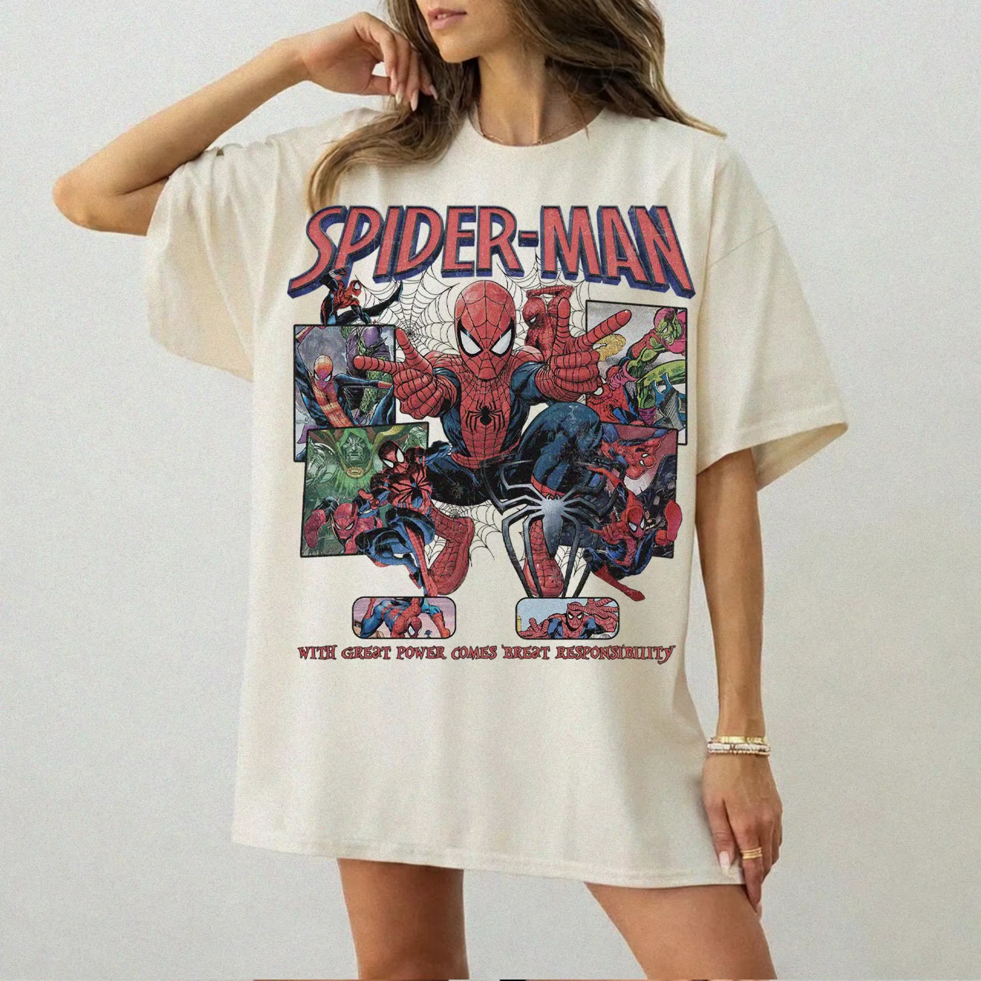 T-shirt vintage Spider-Man A Brand New Day imprimé pour hommes et femmes, coupe ample et oversize, c