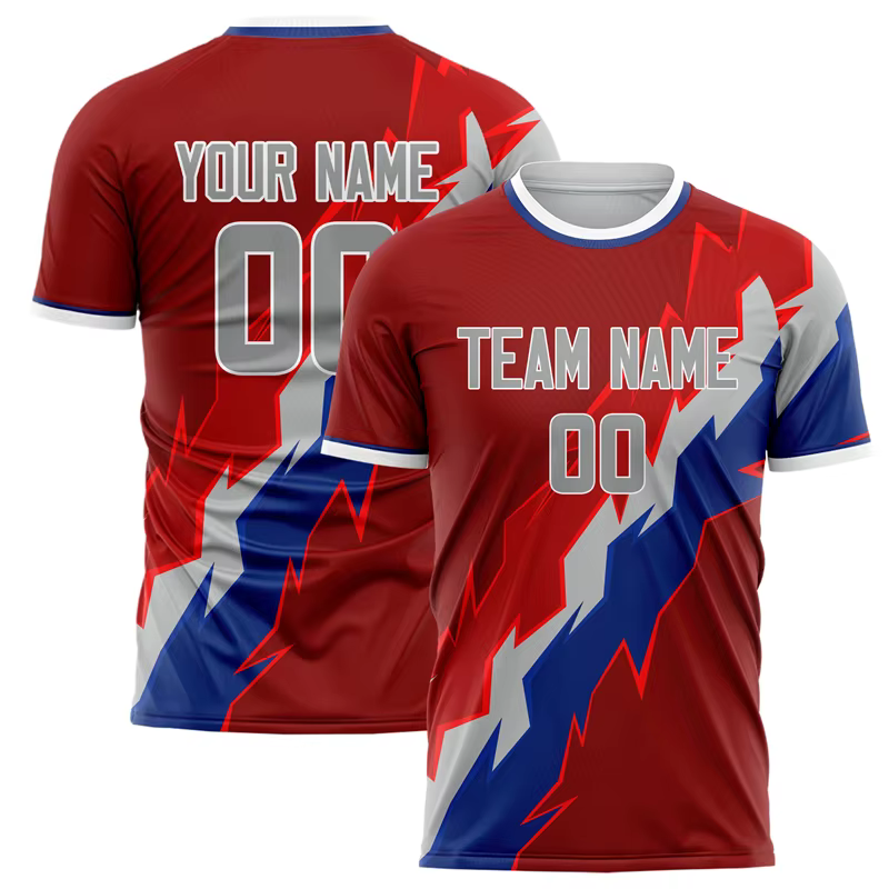 Nom de l'équipe personnalisé numéro nom T-shirt de Football personnalisé bricolage col rond rouge t-