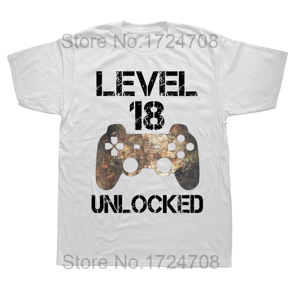 T-shirt Graphique en Coton Débloqué pour Garçon, Streetwear de Niveau 18, Cadeaux d'Anniversaire, Ét