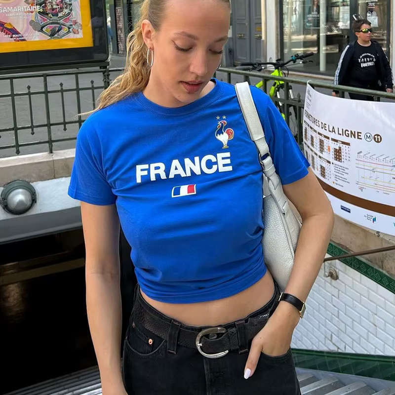Y2K-T-shirt à Manches Courtes pour Femme, Haut Court Bleu, Streetwear, Gothique, Bébé, Vintage, Lett