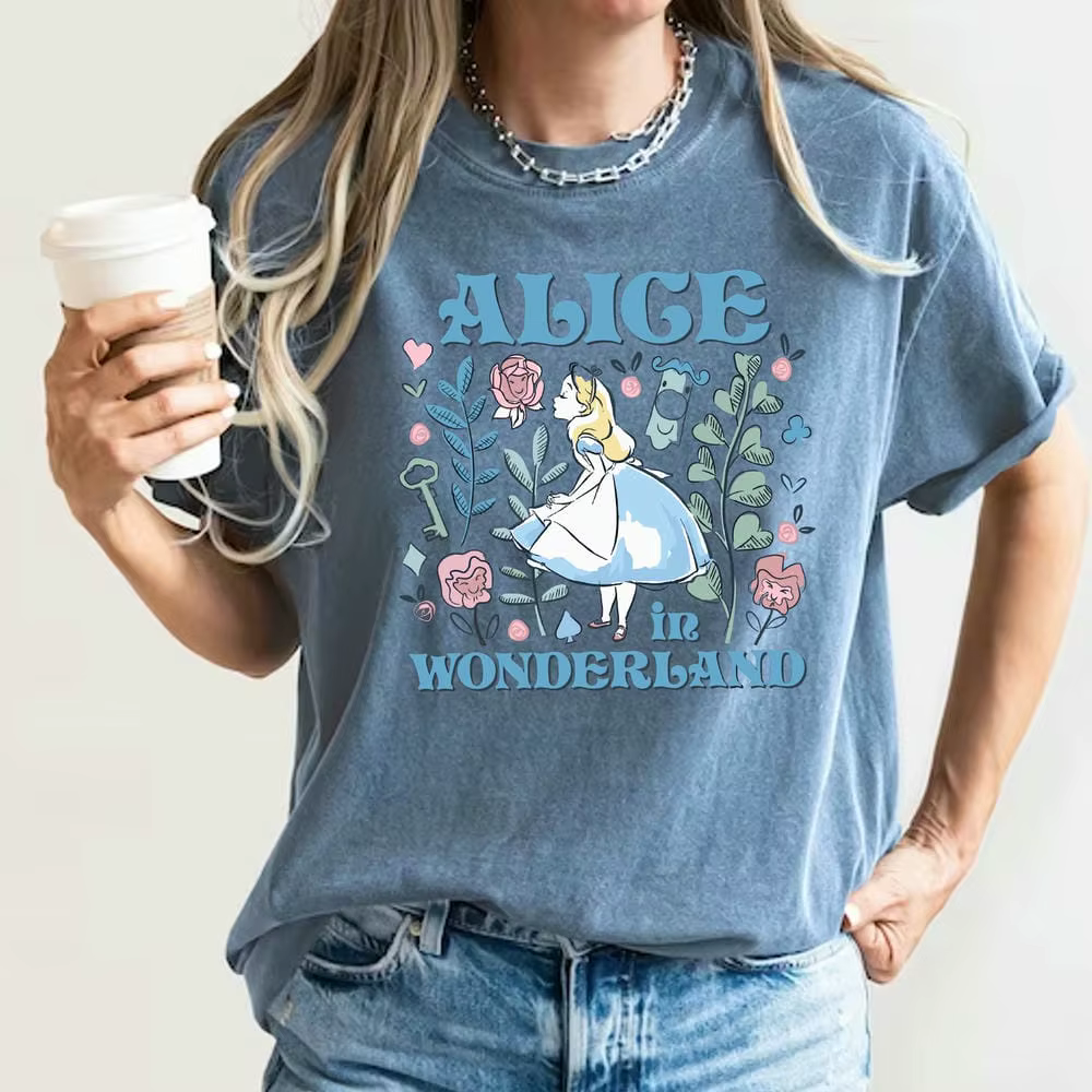 Alice au pays des merveilles t-shirt pour femmes princesse deux côtés imprimer 100% coton chemise ré