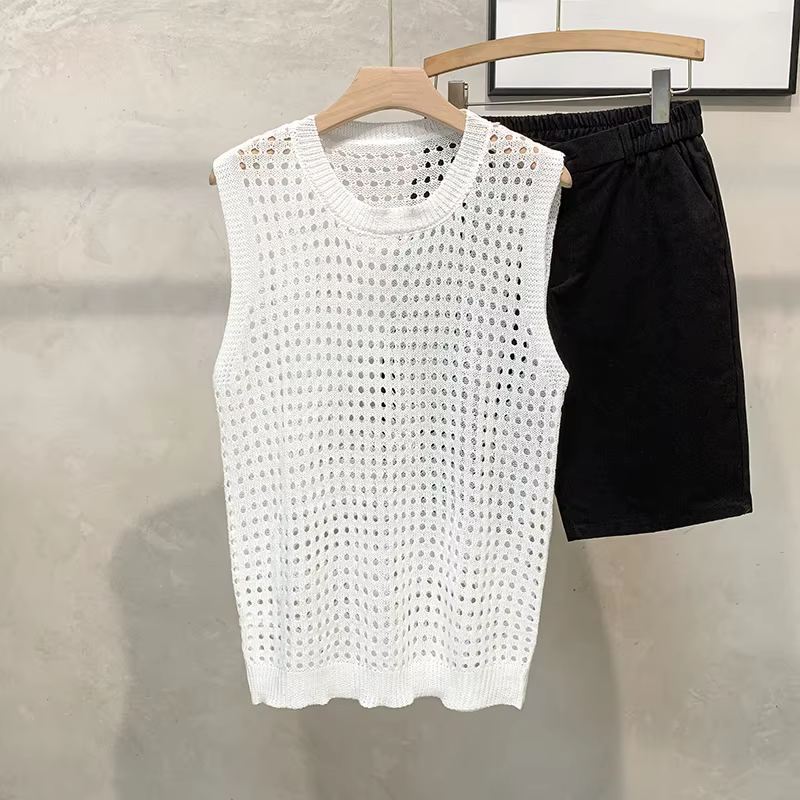 Gilet sans manches pour hommes, nouveau coréen, fin, décontracté, ample, solide, col rond, hauts pul