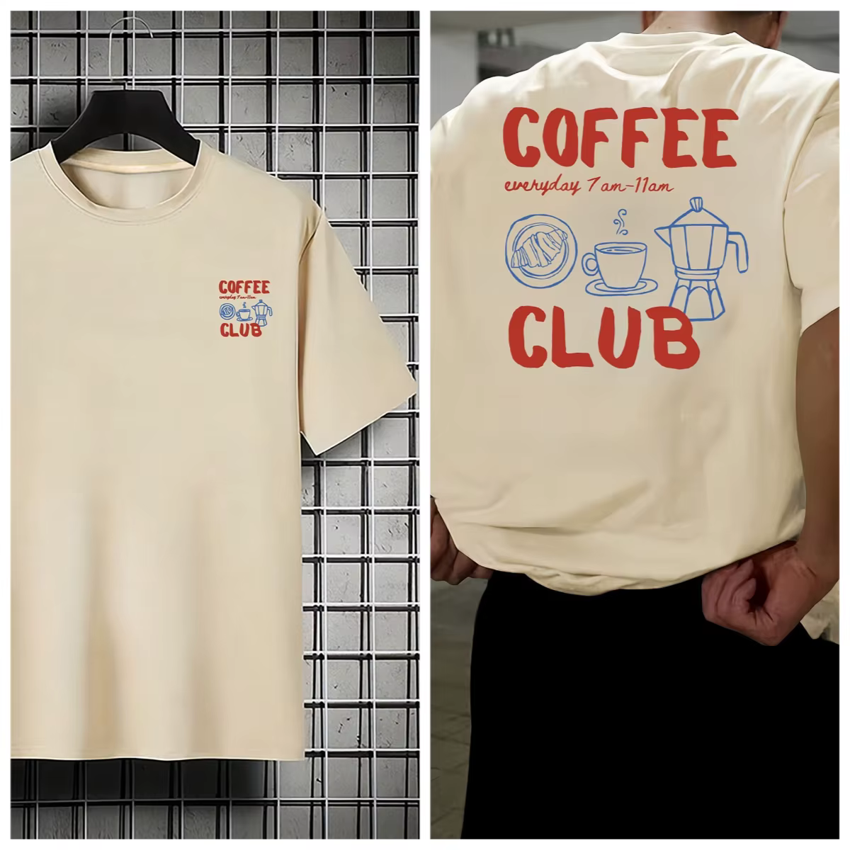 T-shirt décontracté imprimé Coffee Club pour hommes, chemise à manches courtes 100% pur coton, adapt