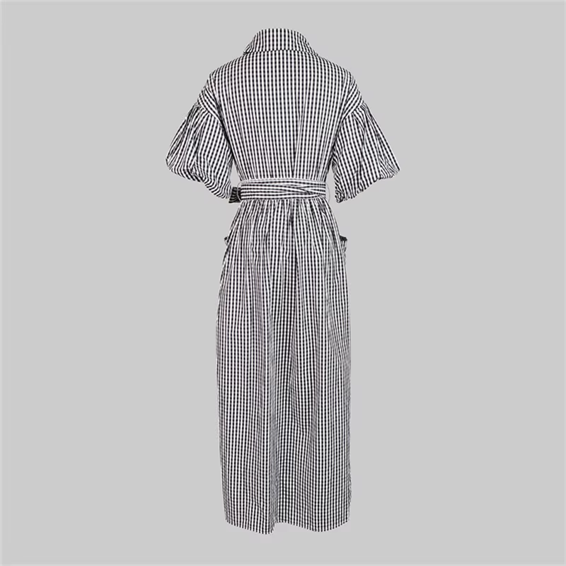 Yeezzi 2025 nouvelle mode Plaid revers chemise robe femmes manches à volants poches boutonnées fente