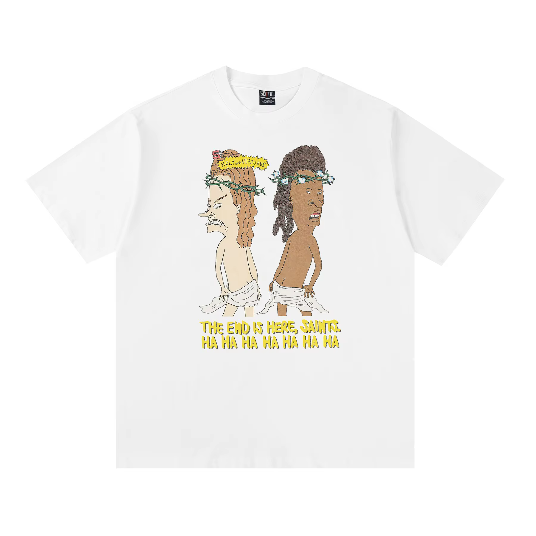 T-shirt surdimensionné pour hommes et femmes, imprimé dessin animé THE END IS HERE Saint