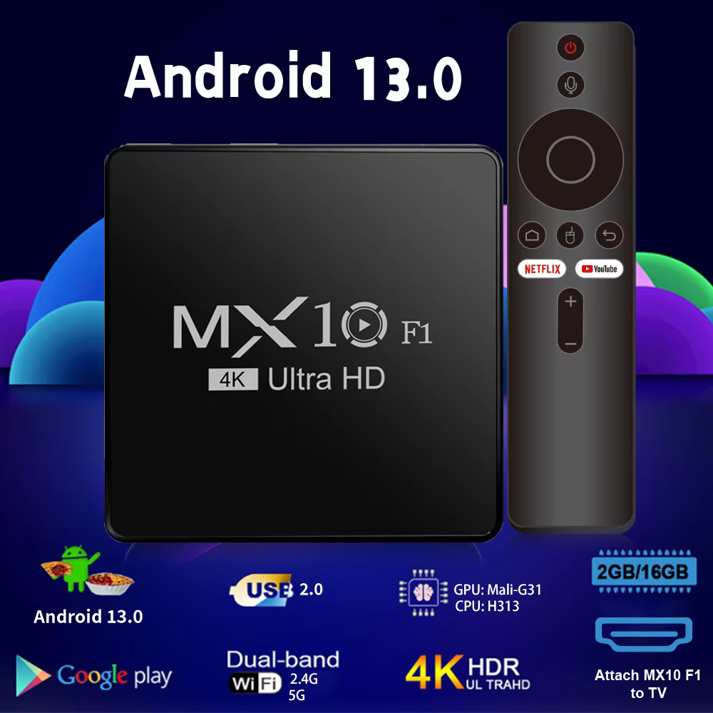 Décodeur numérique Smart TV Box avec certification, Android 13, 4K, vente en gros, 2024, mx10 f1