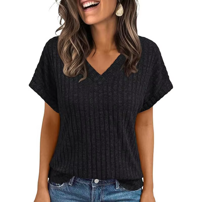 Vêtements pour femmes Europe amérique tout-match tricot T-shirt été 2025 nouveau décontracté col en