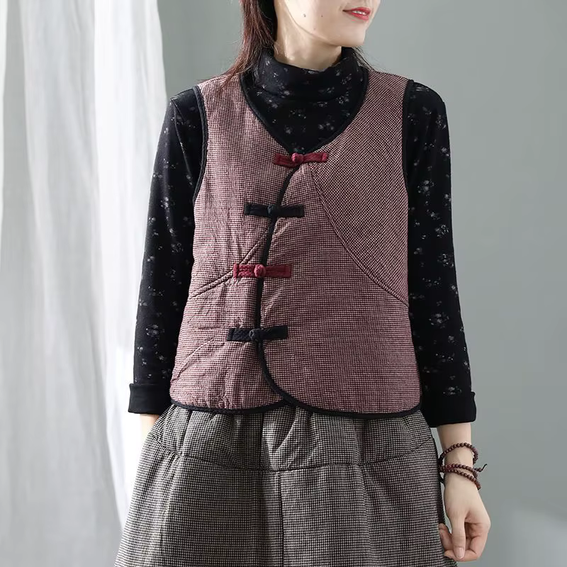 Femmes Vintage grille Tang costume gilets 2026 nouveau printemps automne veste sans manches coton ma