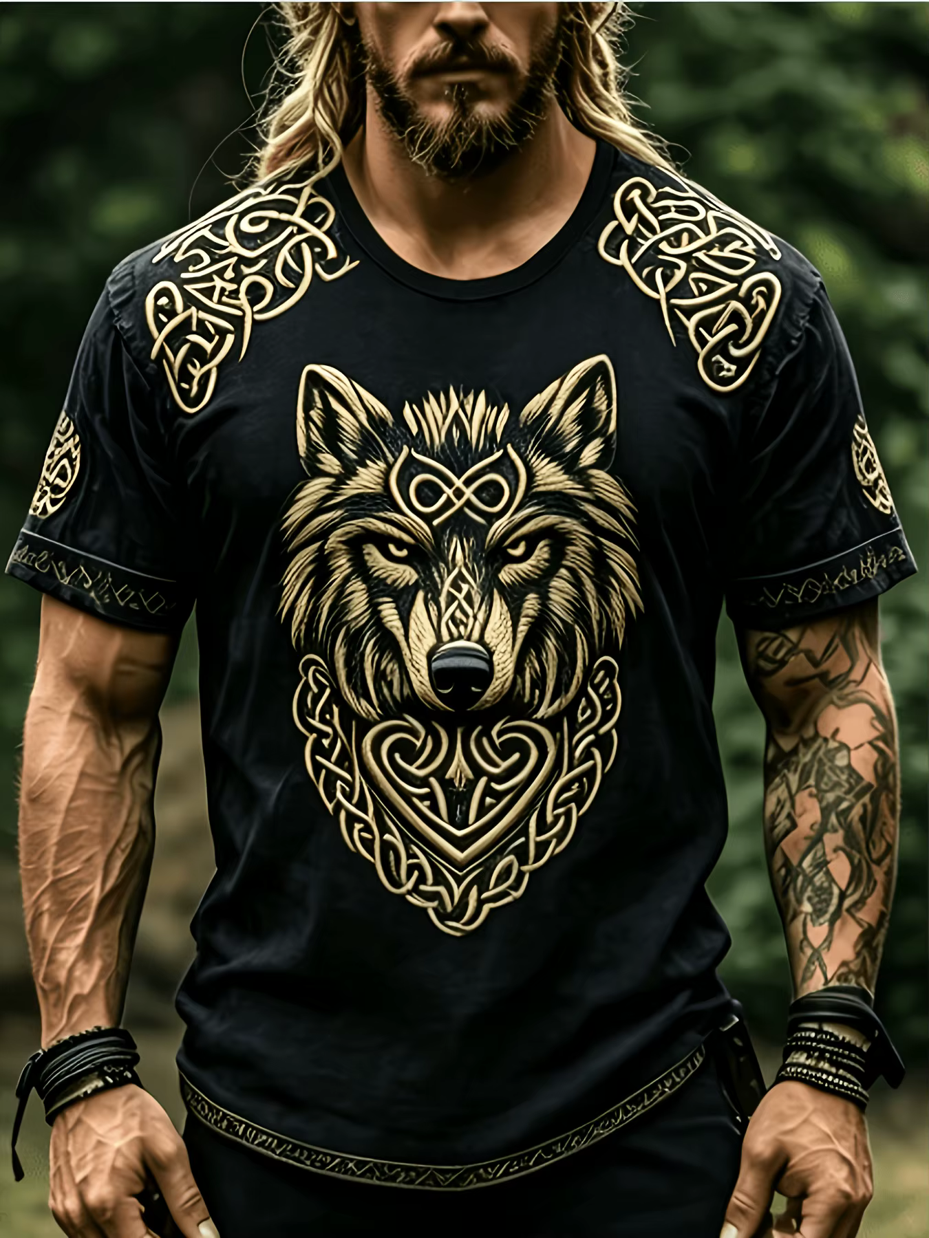 T-shirt décontracté à manches courtes pour homme avec motif tête de loup : style élégant, tendance e