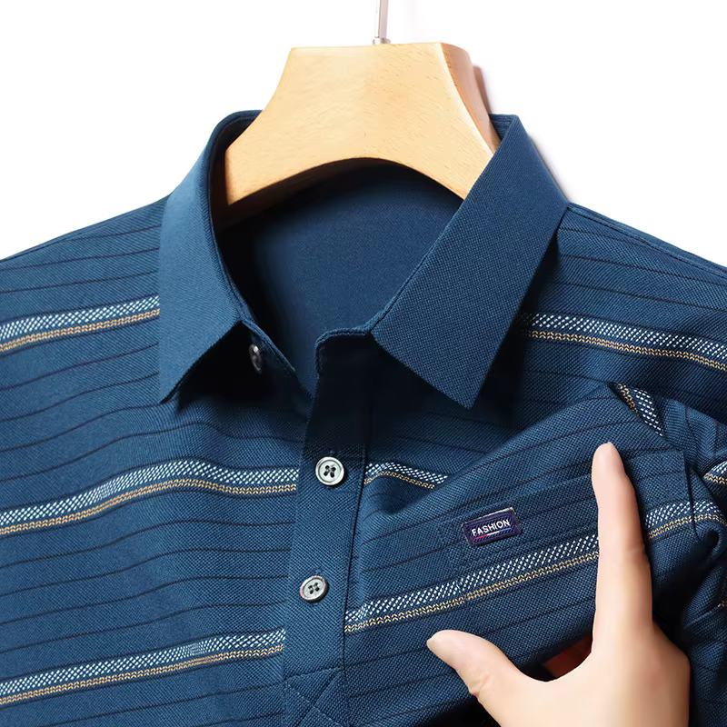 Polo à manches longues pour hommes d'âge moyen et personnes âgées au printemps et en automne