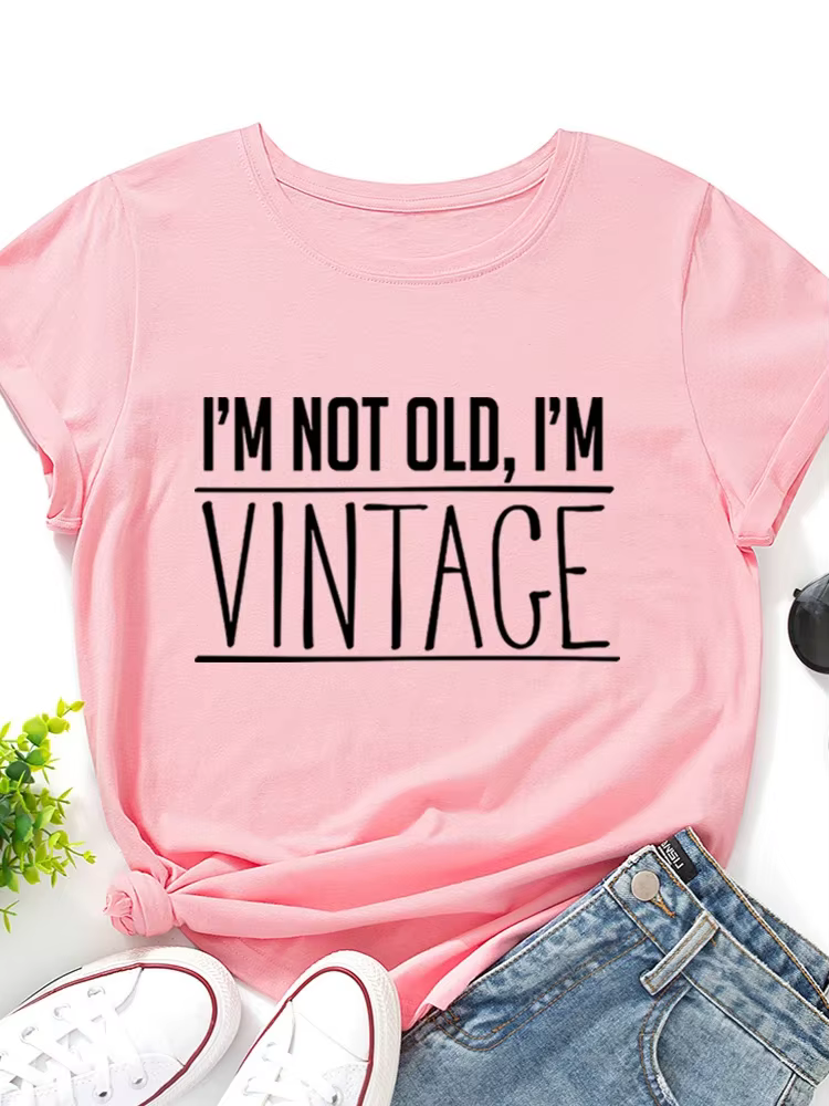 T-shirt manches courtes col rond femme, vintage, imprimé, je ne suis pas vieux, je suis