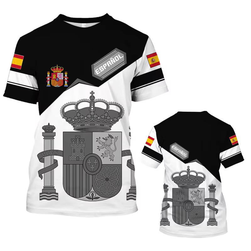 T-shirt à manches courtes avec emblème national espagnol pour hommes, maillot de football, impressio