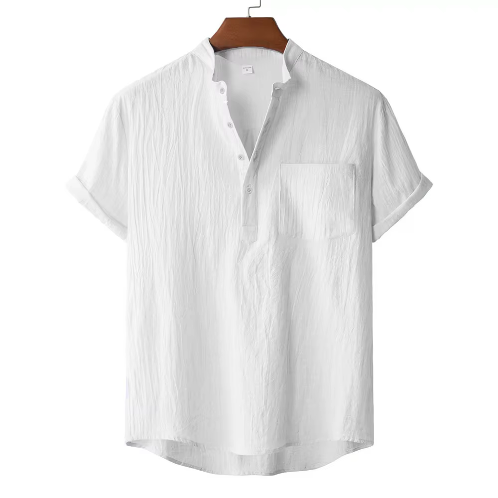 T-shirt d'été en coton et lin pour hommes, Style plage, manches courtes, col Henley, vacances hawaïe
