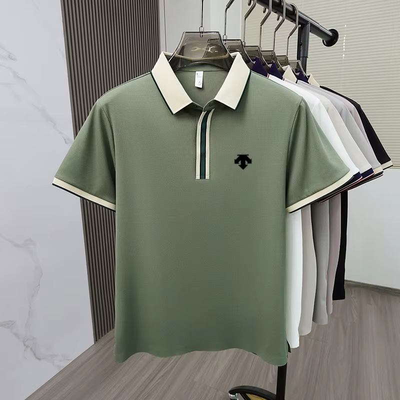 Polo brodé flèche pour homme, col contrastant bleu marine et patte de boutonnage rayée, respirant, m