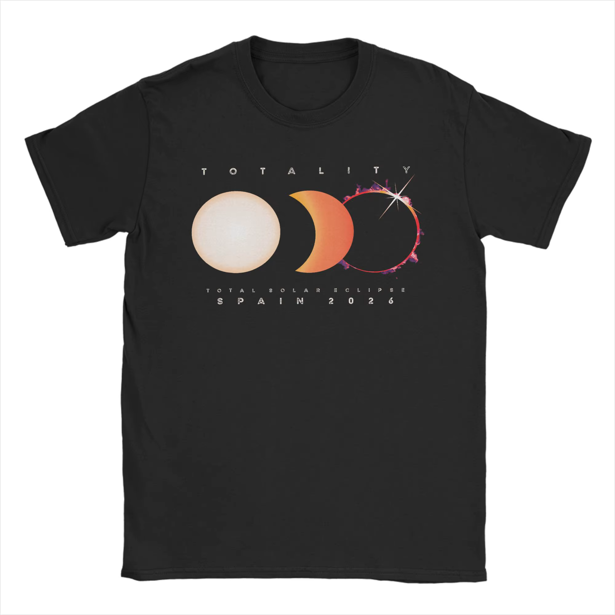 T-shirt pour hommes, éclipse solaire totale en Espagne 2026, astronomie, soleil, mode, coton, col ro