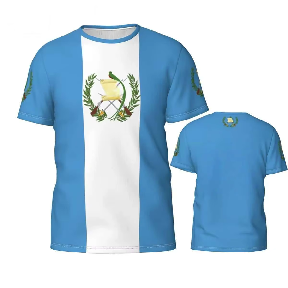 T-shirt en jersey à col rond à thème drapeau du Guatemala, haut léger unisexe pour les voyages en pl