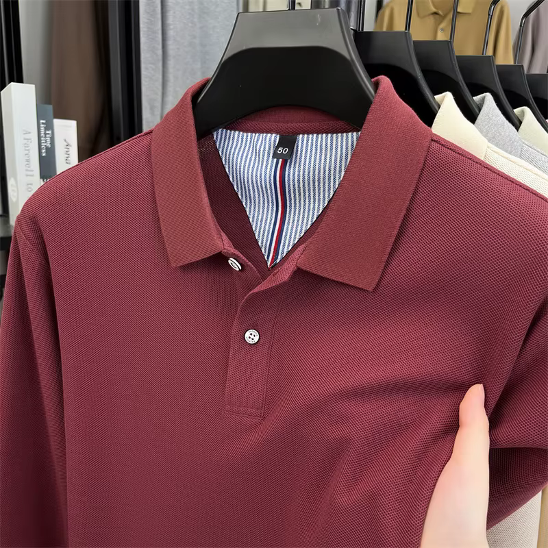 Polo de luxe à manches longues 100% coton nouvelle marque haut de gamme simple confortable couleur u