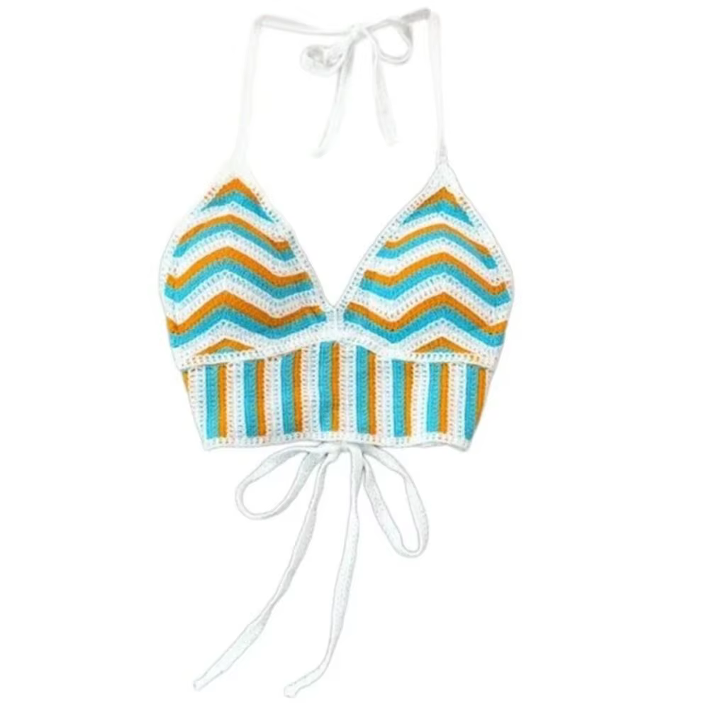 Nouveau débardeur bohème en crochet tricoté, ajouré, dos nu, rayé, pour la plage, pour femme
