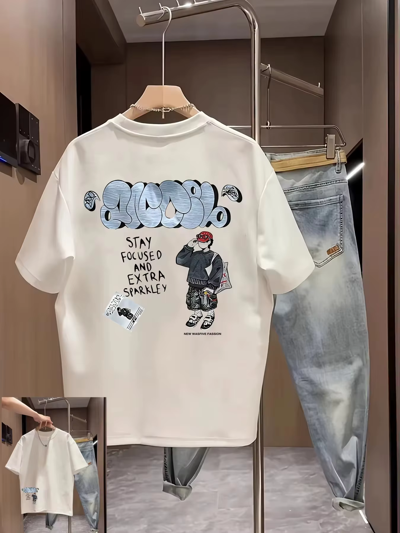 T-shirt oversize pour homme, streetwear, t-shirts graphiques à motif de garçon de dessin animé, haut