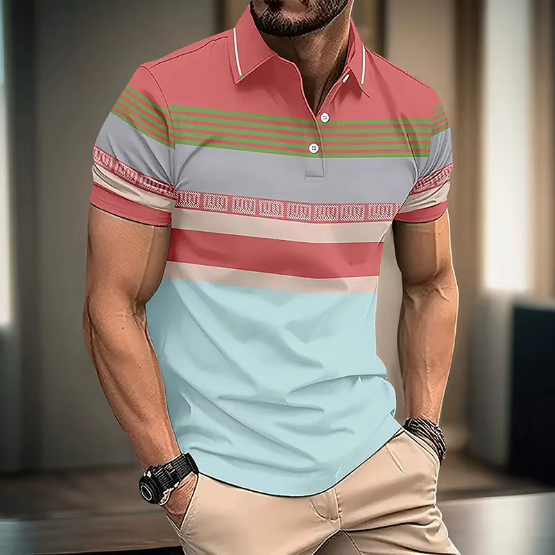 Polo à rayures pour hommes, t-shirts imprimés 3D colorés, décontractés, amples, surdimensionnés, sty