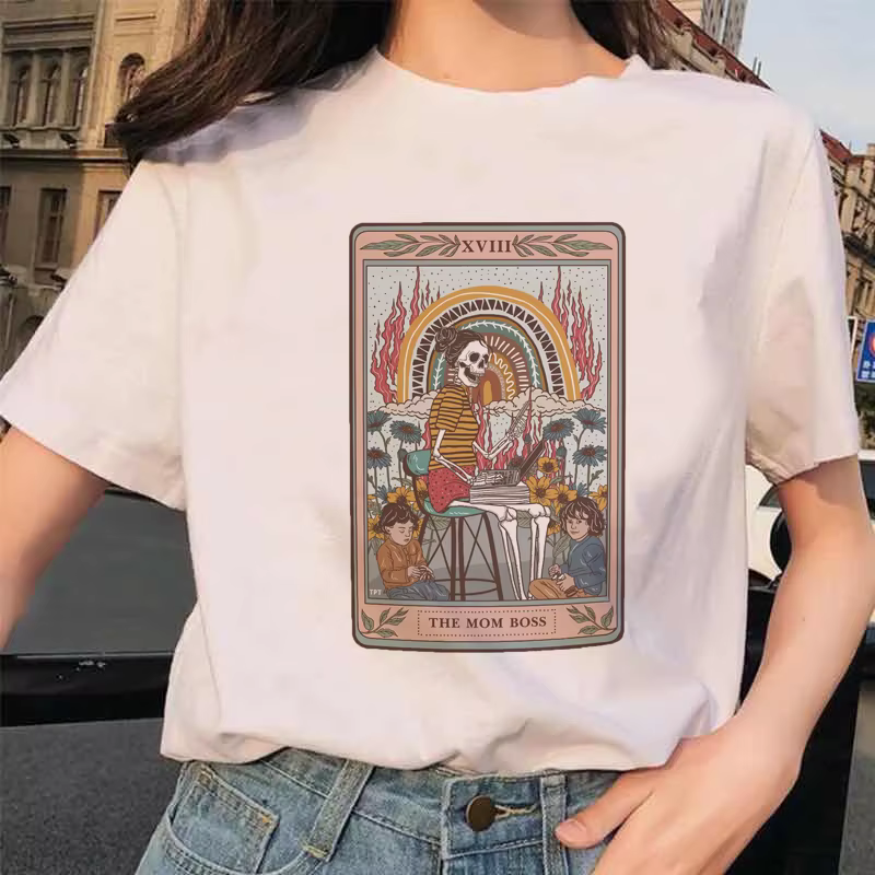Femmes Tarot carte fleur drôle temps dames dessin animé mode à manches courtes été imprimé T-shirt f