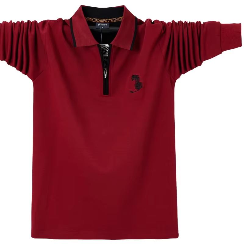 Polo brodé à manches longues pour homme, Streetwear décontracté, à col avec fermeture éclair, à la m