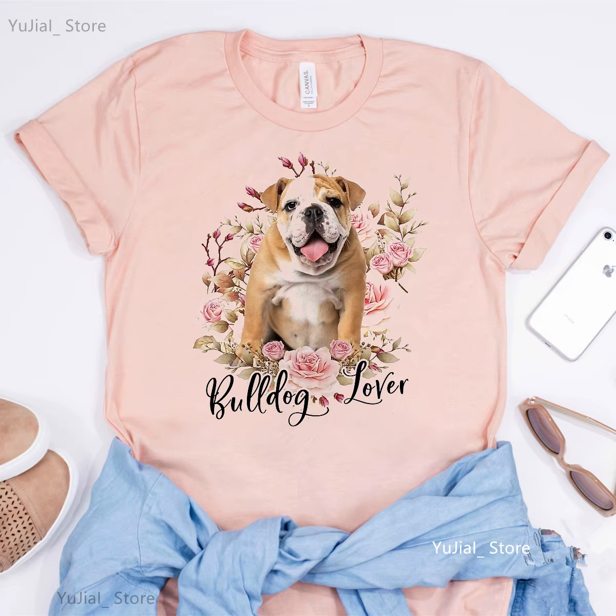 T-shirt femme, amant de Terrier, Chihuahua, Bulldog, Ausds, Yorkshire, Harajuku, Kawaii, fleur, rose
