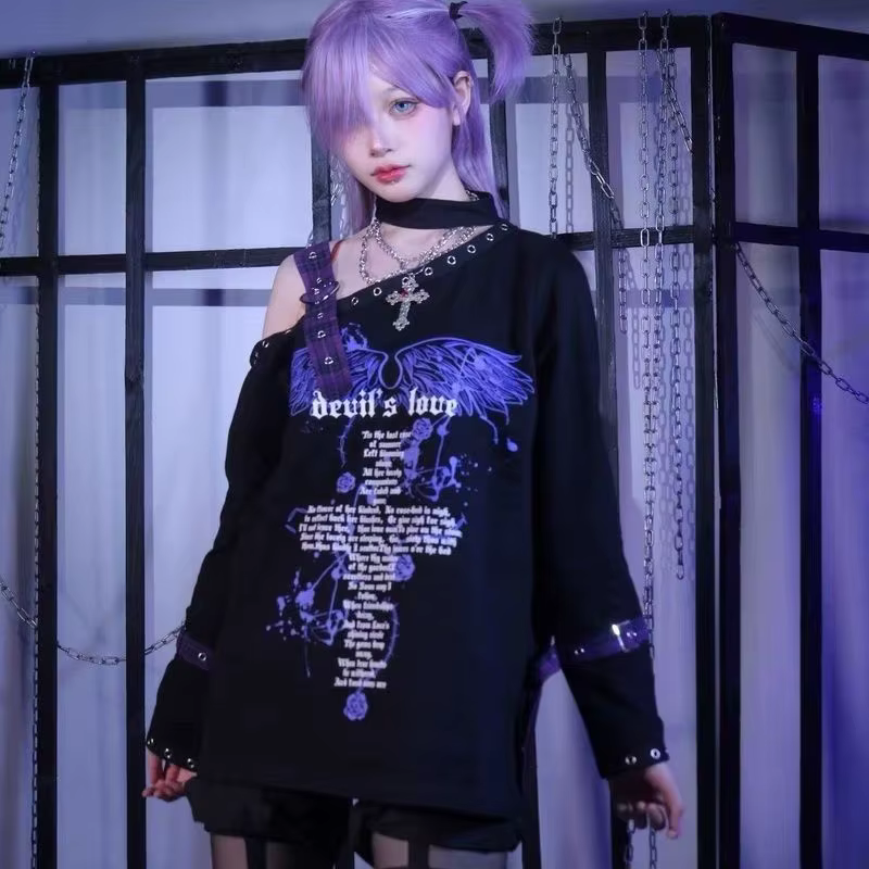 Haut court à épaules dénudées, vêtements esthétiques Harajuku Vintage, t-shirt surdimensionné, Ropa 