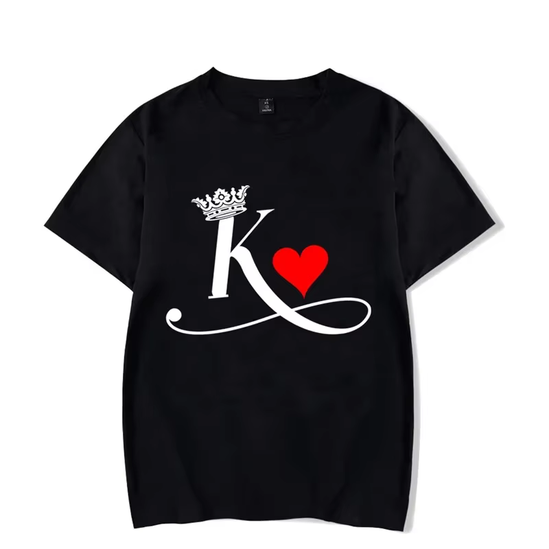 Mode lettre impression Couple t-shirt pour les amoureux nouvelle chemise coréenne Chic roi reine coe