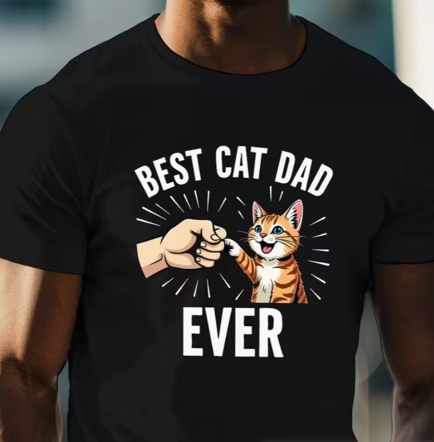 T-shirt graphique Best Cat Dad Ever - T-shirt décontracté à manches courtes et col rond pour homme, 