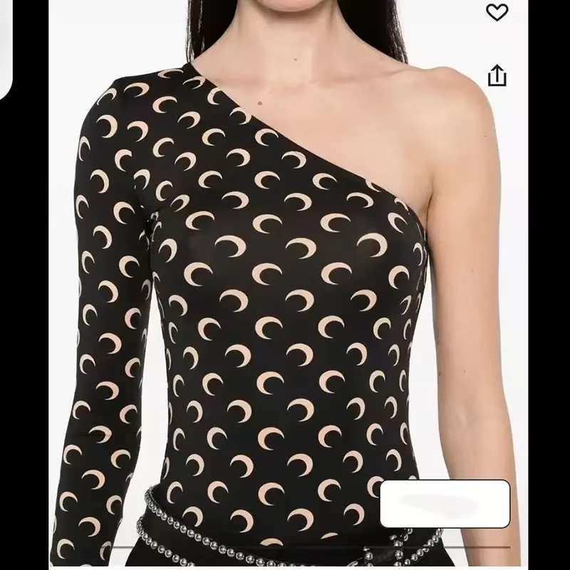 T-shirt coréen ajusté à imprimé lune pour femme, manches longues, style décontracté urbain, en tissu