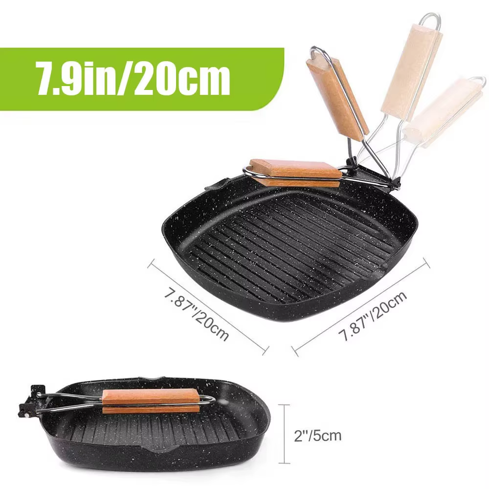 Poêle à Steak pliante pour l'extérieur et la maison, poêle à fond plat rayé, poêle à Induction à gaz