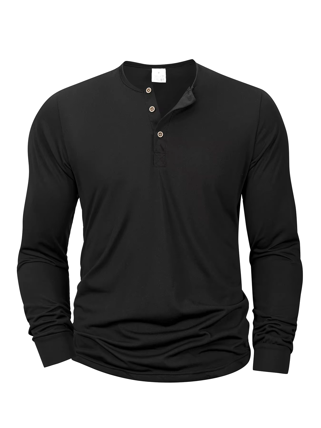 Nouveaux hommes Henley T-shirts à manches longues basique décontracté col de bande T-shirts conforta